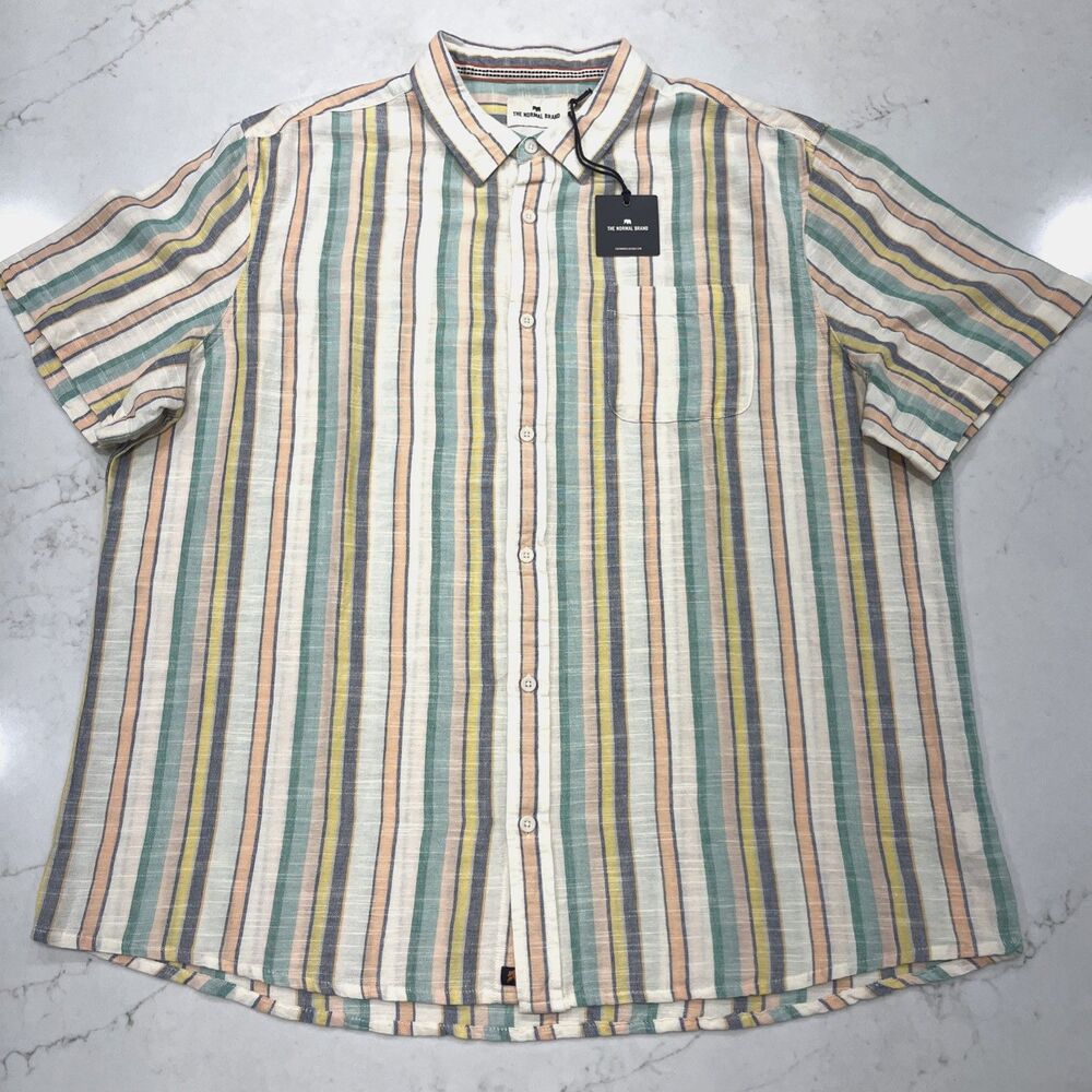 The Normal Brand NEW XXL Freshwater Button Up Short‎ Sleeve Shirt Sherbet Stripe